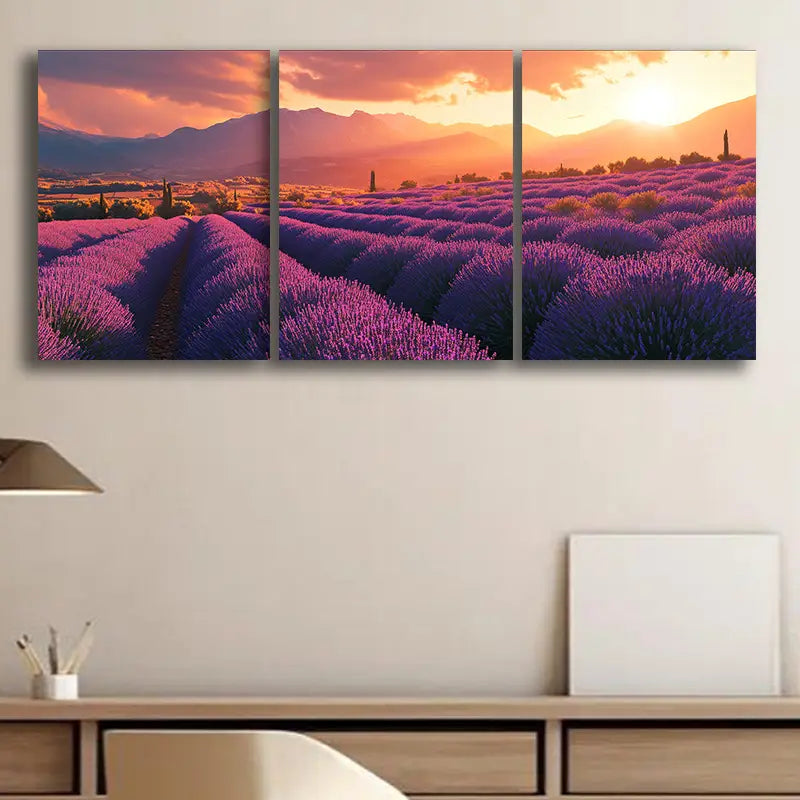 3pcs Lavender Fields in Provence Metal Print Ready to Hang Art