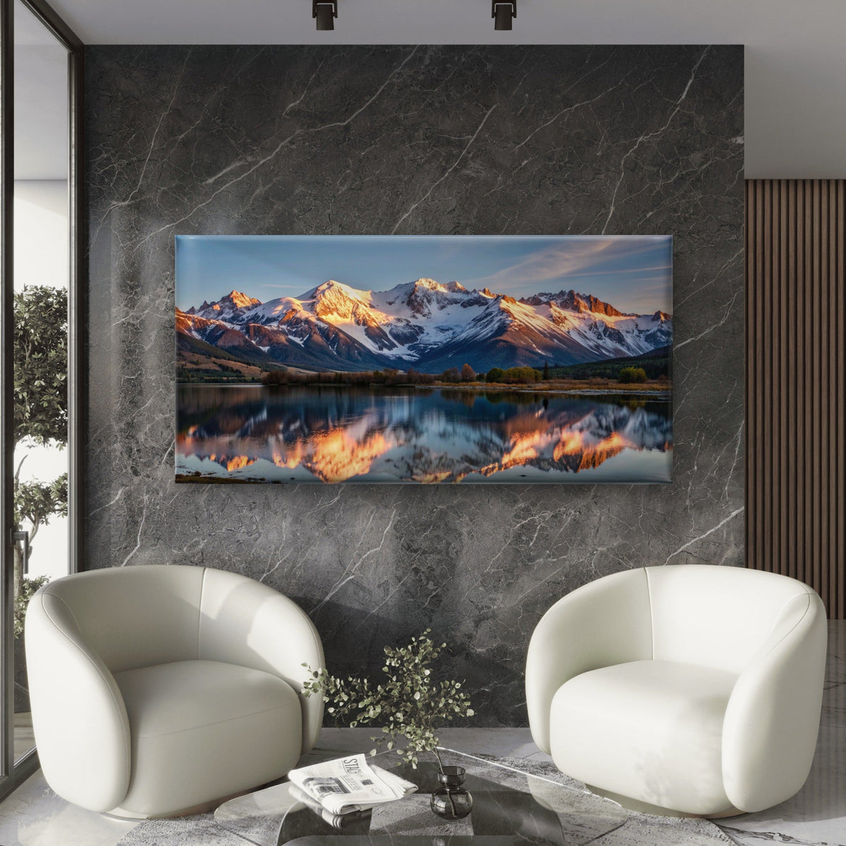 Snowy Mountain Lake Wall Art Canvas Office Home Room Framed 120x60cm