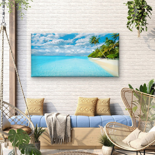 Maldives Blue Ocean Beach Wall Art Canvas Office Home Room Framed 80x45cm