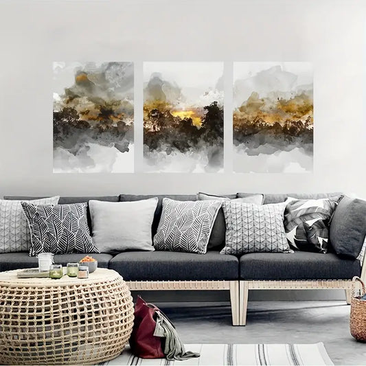 3pcs Abstract Black Oil Paintings Metal Print Ready to Hang Art