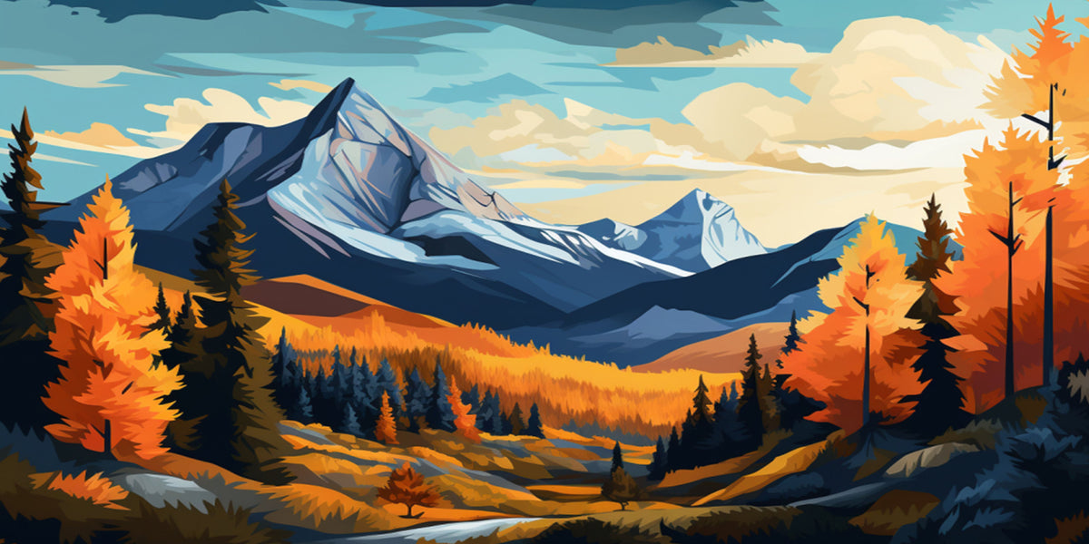Autumn Mountain Forest Pine Tree Lake Valley Wall Art Canvas Office Home Framed 120x60cm