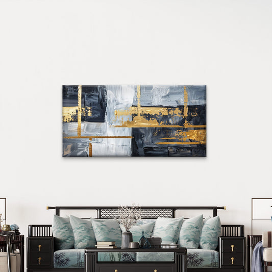 Black Grey Gold Abstract Wall Art Canvas Office Home Room Framed 80x45cm