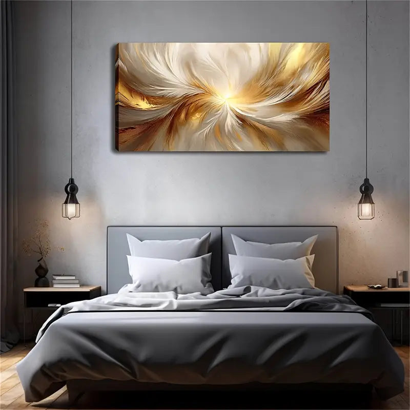 White & Golden Feather Wall Art Canvas Office Home Room Framed 120x60cm