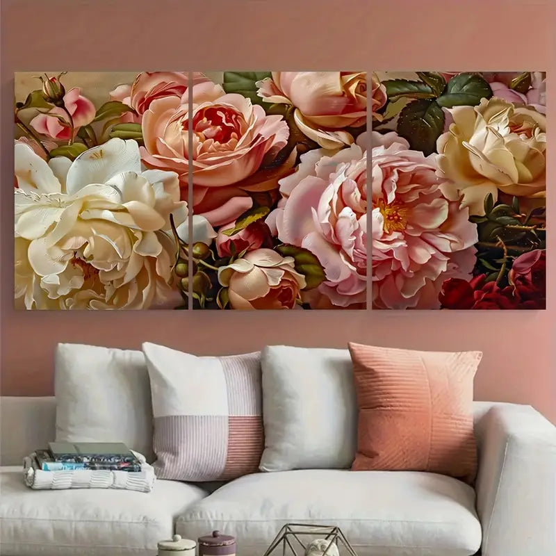 3pcs Peonies Garden Vintage Classical Metal Print Ready to Hang Art