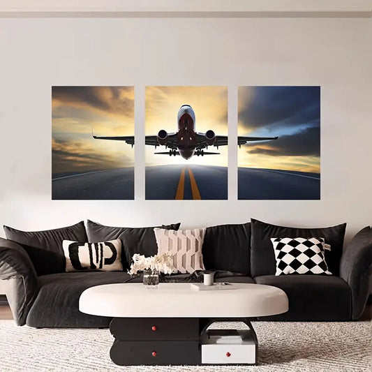 3pcs Vibrant Modern Style Aircraft Metal Print Ready to Hang Art