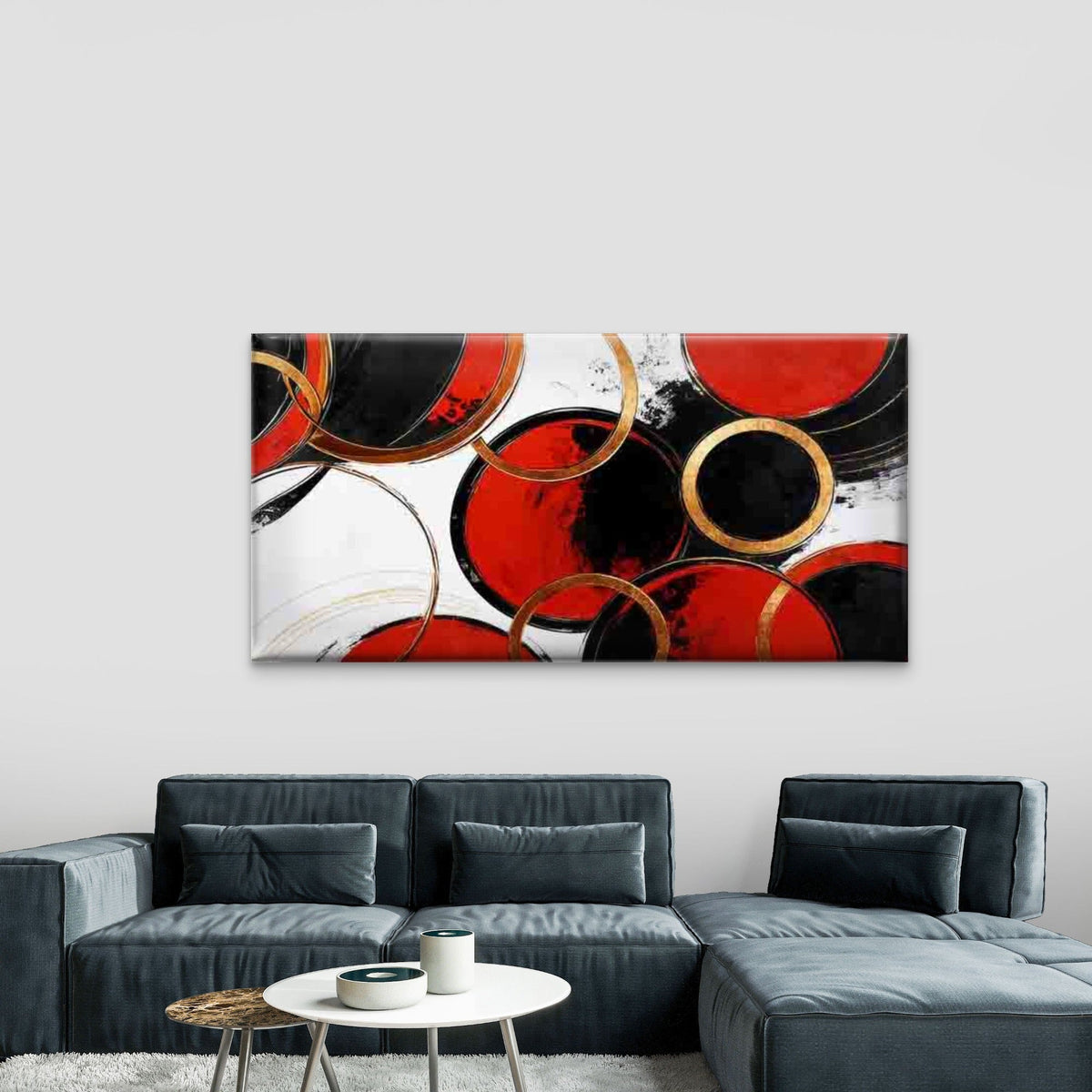 Abstract Red Black And Golden Wall Art Canvas Office Home Room Framed 80x45cm