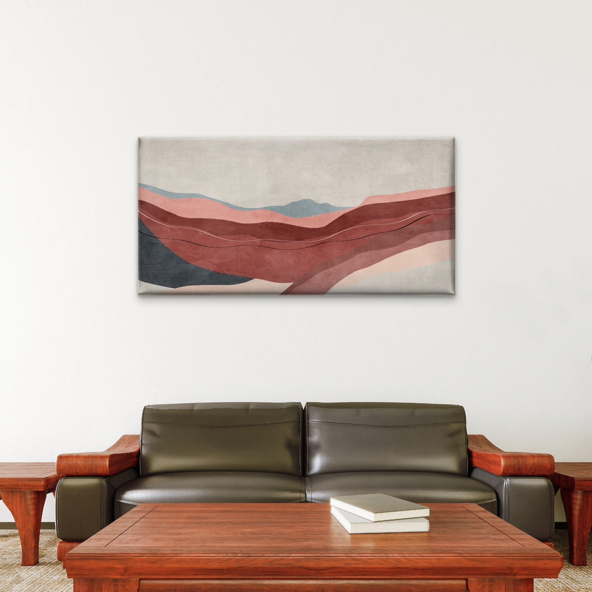 Modern Boho Terracotta Mountain Wall Art Canvas Office Home Framed 80x45cm