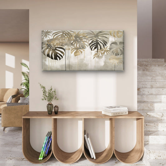 Abstract Beige Monstera Palm Leaf Wall Art Canvas Office Home Framed 80x45cm