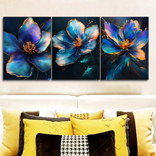 3pcs Colorful Metallic Flowers Metal Print Ready to Hang Art