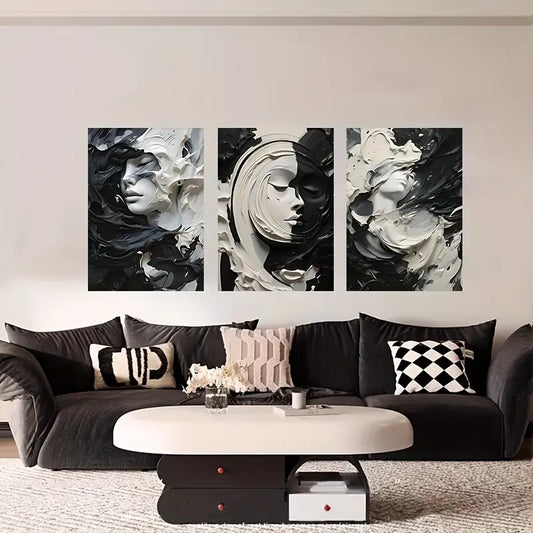 3pcs Artistic Black and White Statue Metal Print Ready to Hang Art
