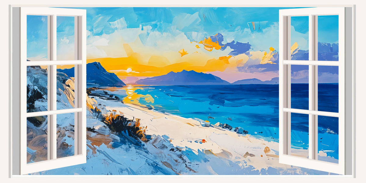 Blue Coastal Ocean Sunrise Wall Art Canvas Office Home Room Framed 80x45cm
