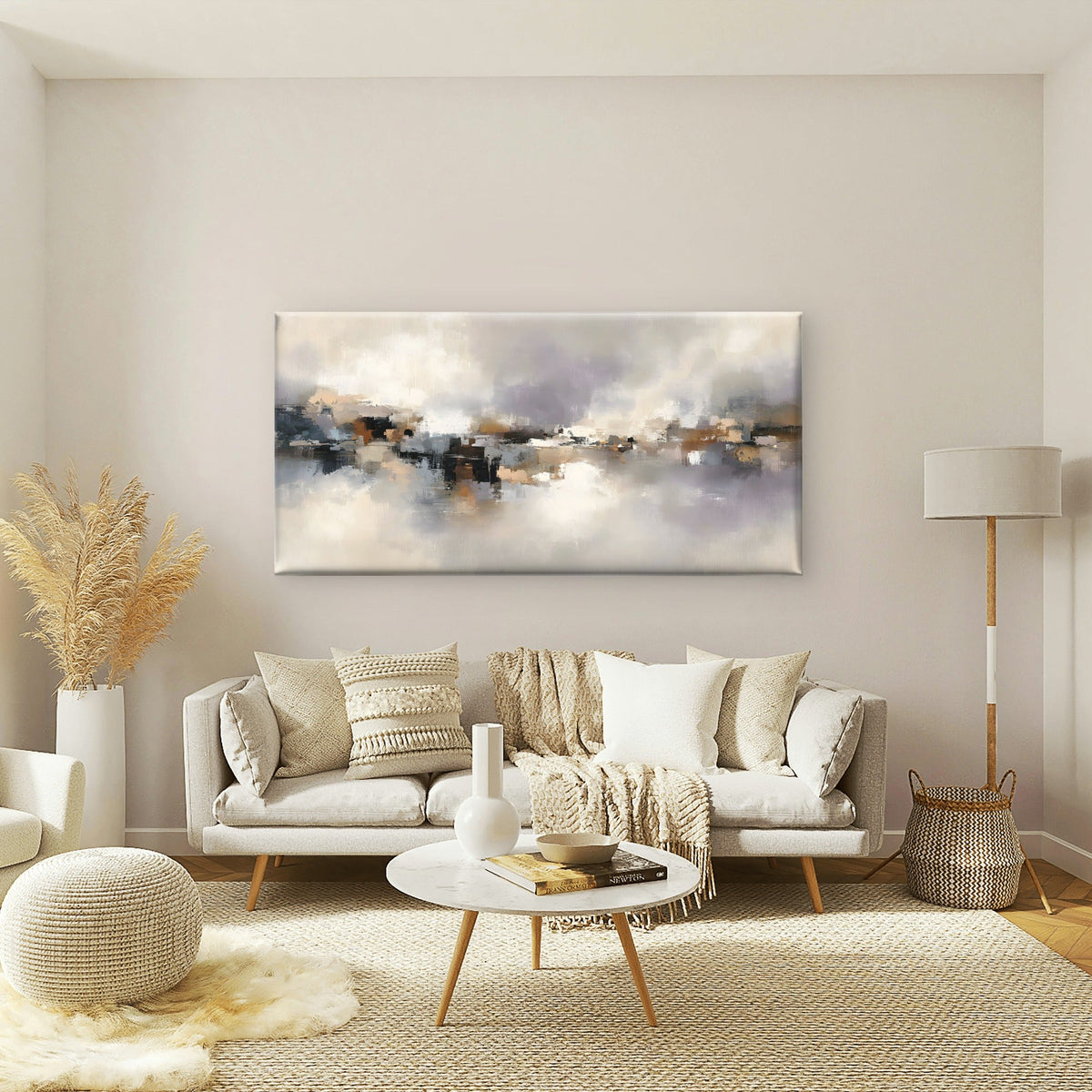Modern Neutral Abstract Wall Art Canvas Office Home Room Framed 80x45cm