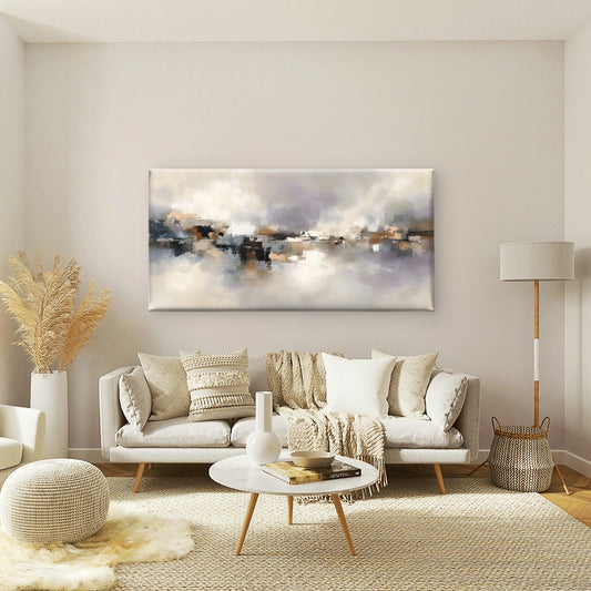 Modern Neutral Abstract Wall Art Canvas Office Home Room Framed 80x45cm