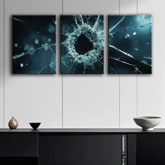 3pcs Broken Glass Design Metal Print Ready to Hang Art
