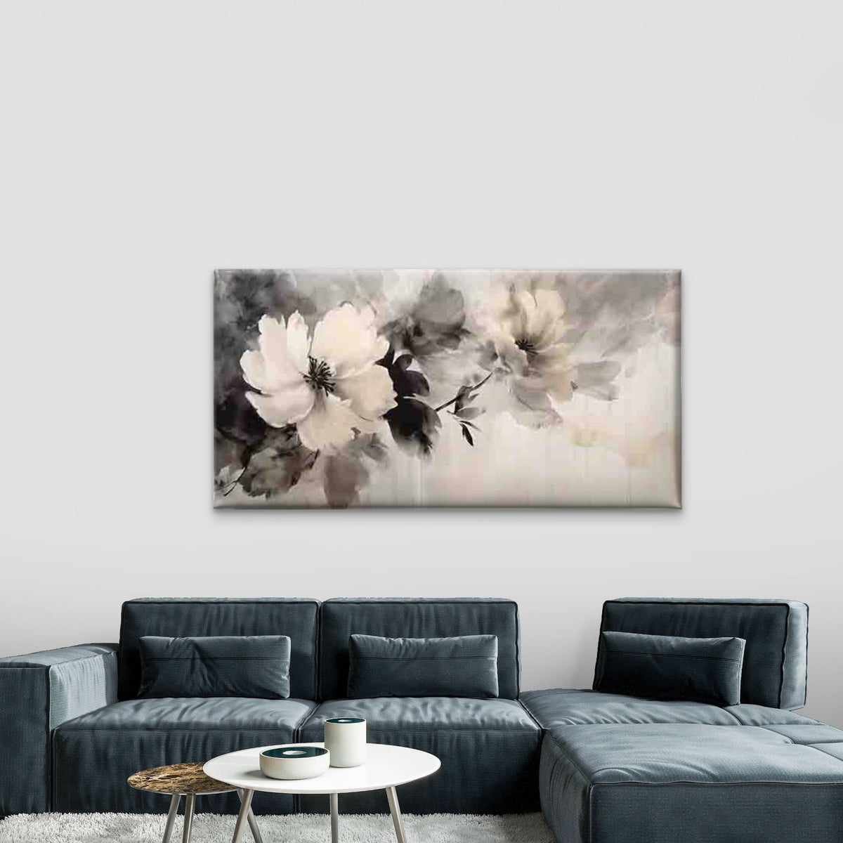 Abstract Watercolor Flowers Wall Art Canvas Office Home Room Framed 80x45cm