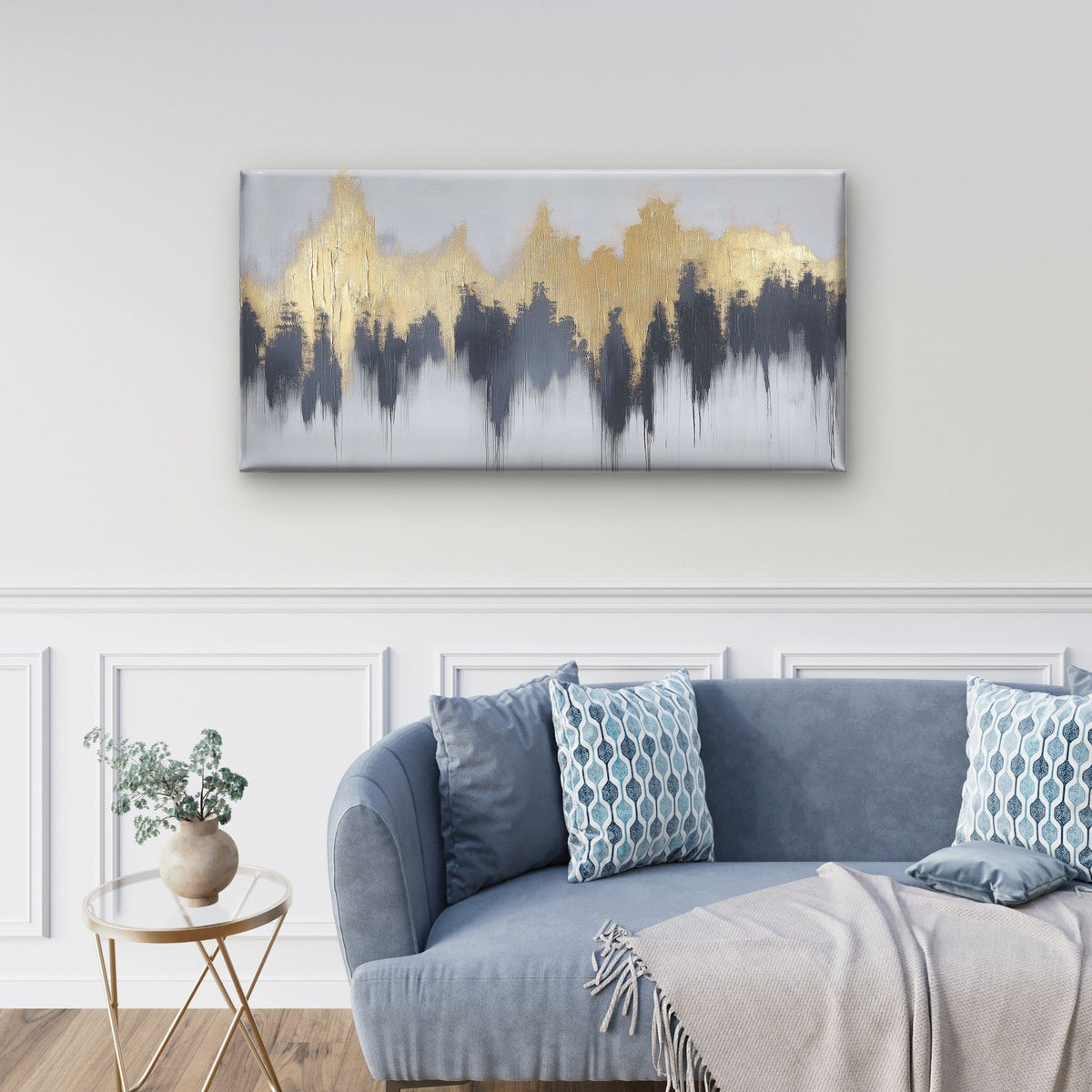 Abstract Textured Gold Line Wall Art Canvas Office Home Room Framed 120x60cm