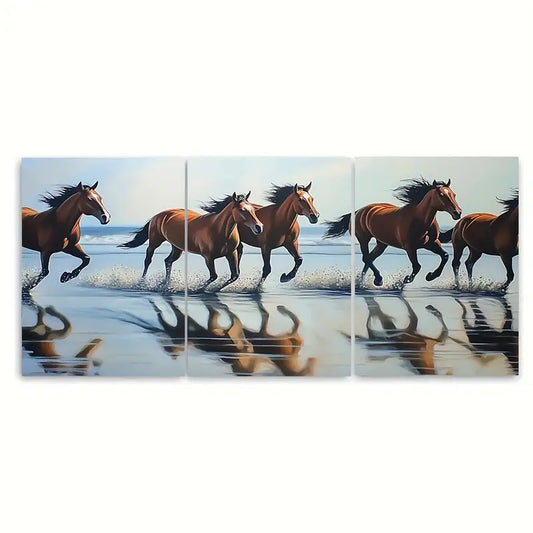 3pcs Wild Horses Beach Shore Running Metal Print Ready to Hang Art