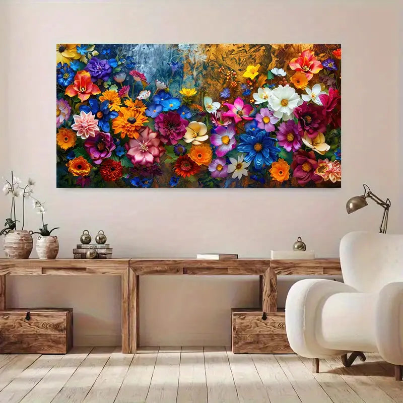 Colorful Flowers Textured Art wall canvas office home room framed 120x60cm