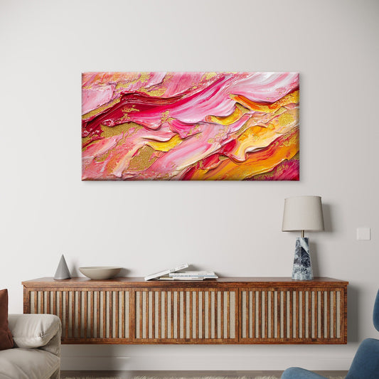 Abstract Rose Wave Gold Wall Art Canvas Office Home Room Framed 80x45cm