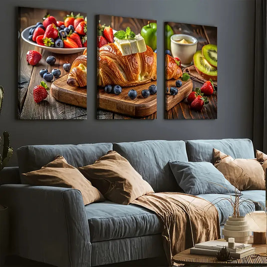 3pcs Modern Style Kitchen Bread Food Gastronomic Art Wall Art Set Canvas Framed 40x60cm - High Quality Print 100% Australian Made Wall Canvas Ready to Hang
