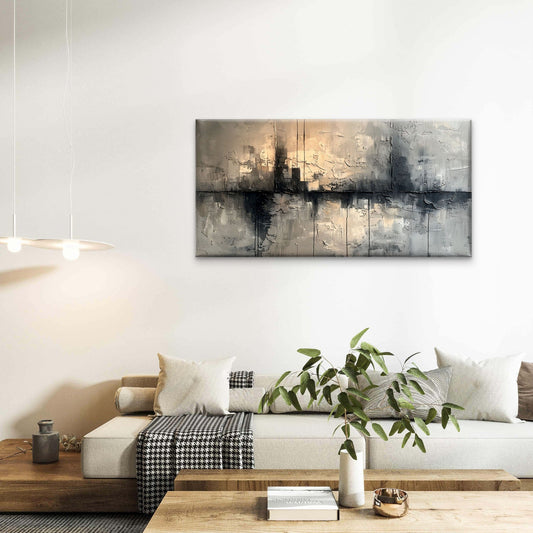 Dark Grey Minimalist Textured Abstract Wall Art Canvas Office Home Framed 80x45cm