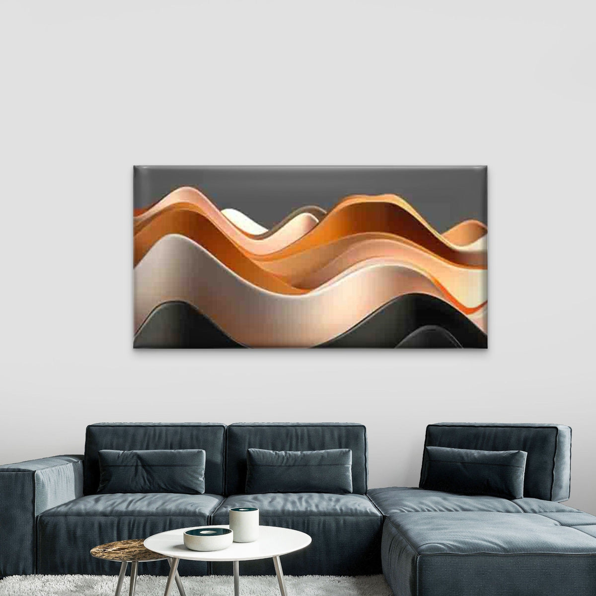 Abstract Wave Forms in Warm Wall Art Canvas Office Home Room Framed 80x45cm