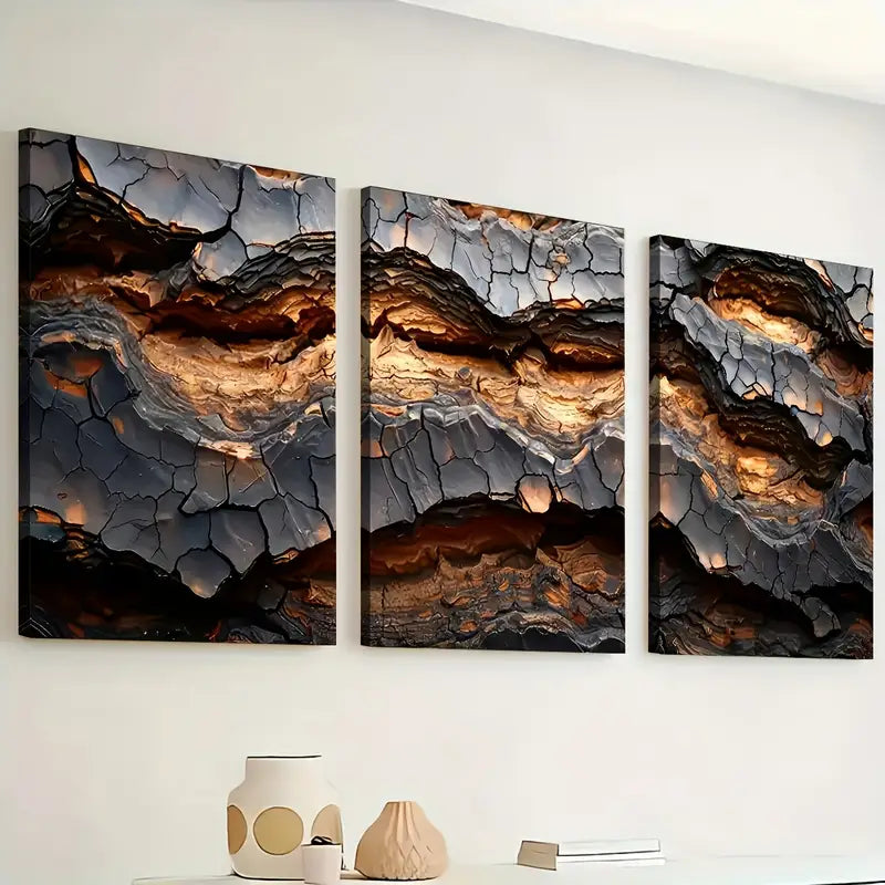 3pcs Modern Fashion Abstract Crack Art Wall Art Set Canvas Framed 40x60cm - High Quality Print 100% Australian Made Wall Canvas Ready to Hang
