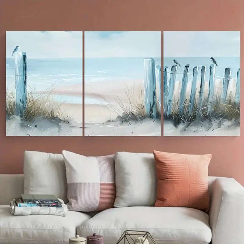 3pcs Blue Ocean Beach Coastal Seascape Metal Print Ready to Hang Art