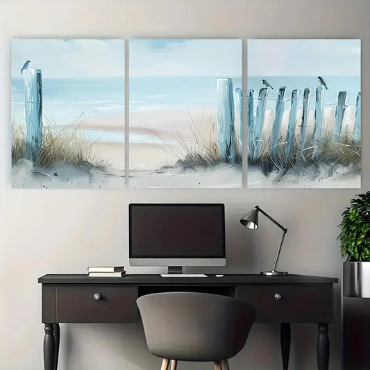 3pcs Blue Ocean Beach Coastal Seascape Metal Print Ready to Hang Art