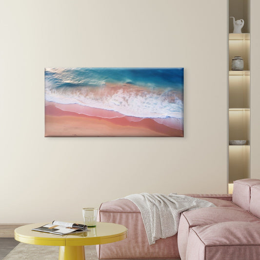 Coastal Beach Ocean Waves Aerial Wall Art Canvas Office Home Framed 80x45cm