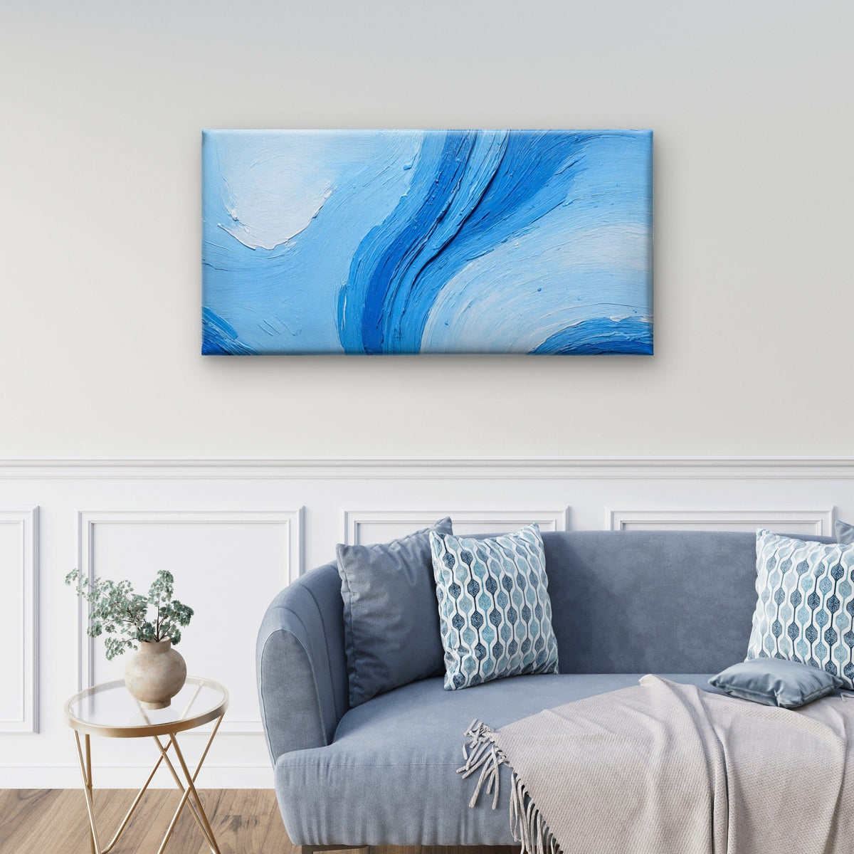 Blue Ocean Wave Swirl Pattern Wall Art Canvas Office Home Room Framed 120x60cm