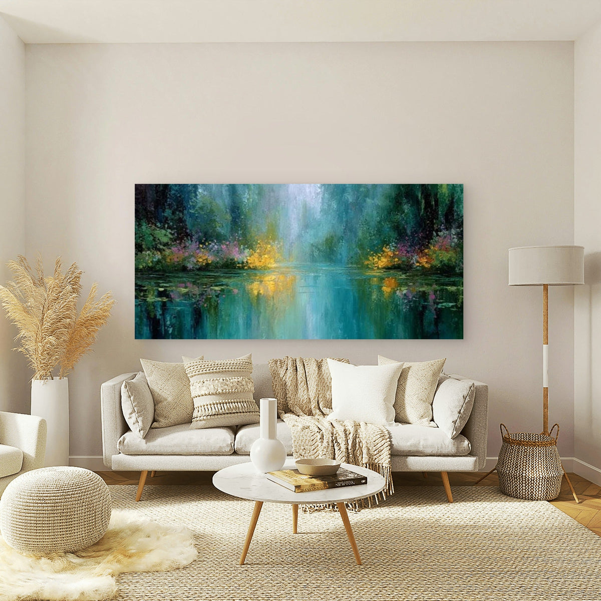 Tranquil Forest Pond Wall Art Canvas Office Home Room Framed 80x45cm
