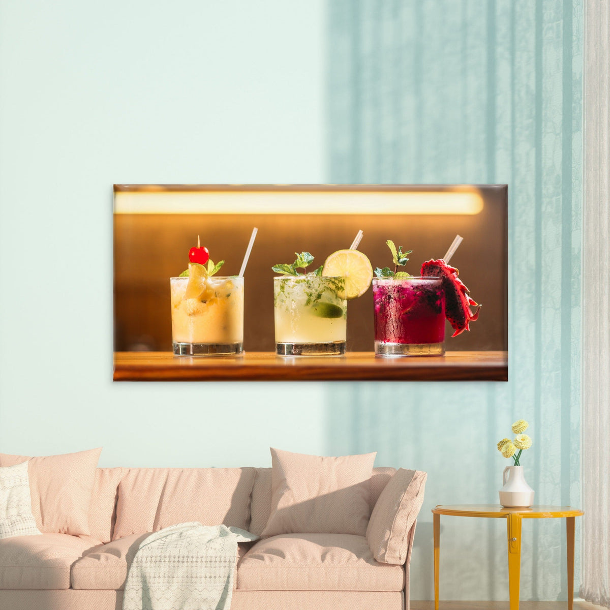 Three Colorful Bar Cocktails Wall Art Canvas Office Home Room Framed 80x45cm