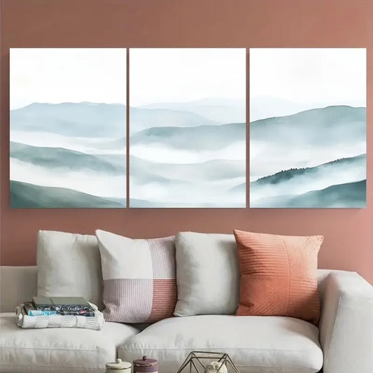 3pcs Foggy Hills Calm Nature Misty Metal Print Ready to Hang Art