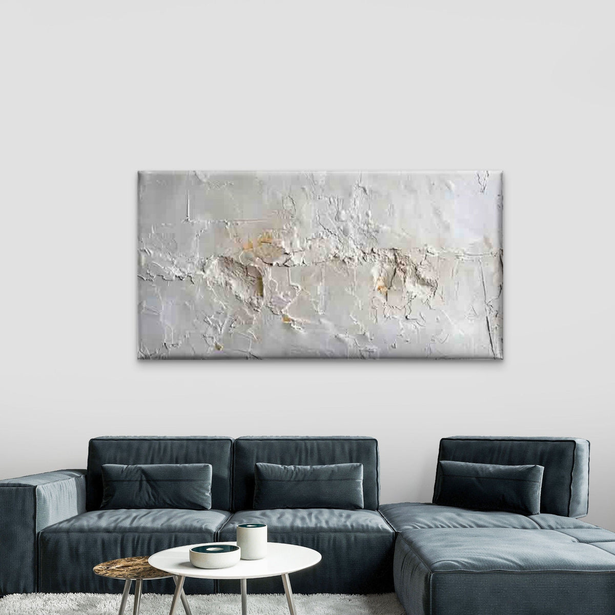 Modern White Texture Neutral Wall Art Canvas Office Home Room Framed 80x45cm