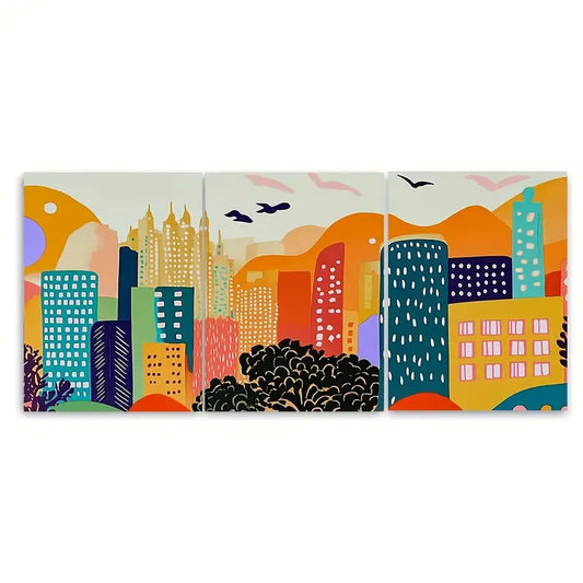 3pcs Coral Teal Buildings Cityscape Metal Print Ready to Hang Art