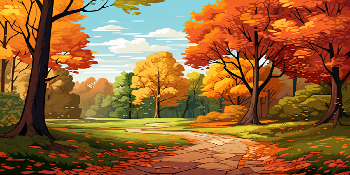 Autumn Forest Path Tree Nature Foliage Wall Art Canvas Office Home Framed 80x45cm