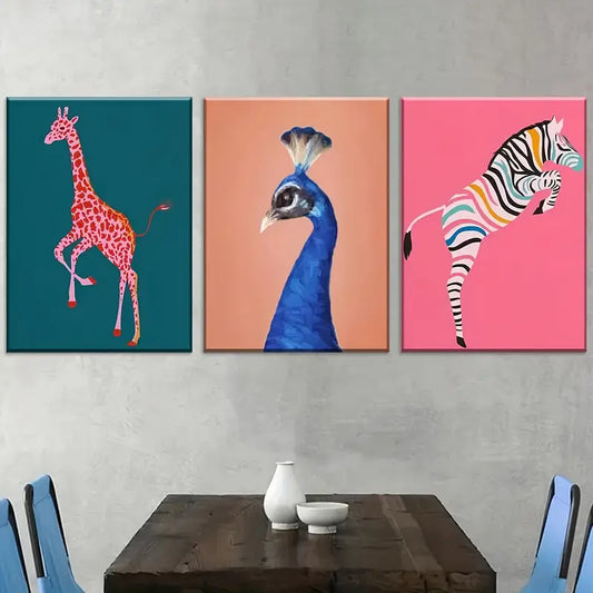 3pcs Solid Color Background Fashion Modern Animal Landscape Wall Art Set Canvas Framed 40x60cm - High Quality Print 100% Australian Made Wall Canvas Ready to Hang