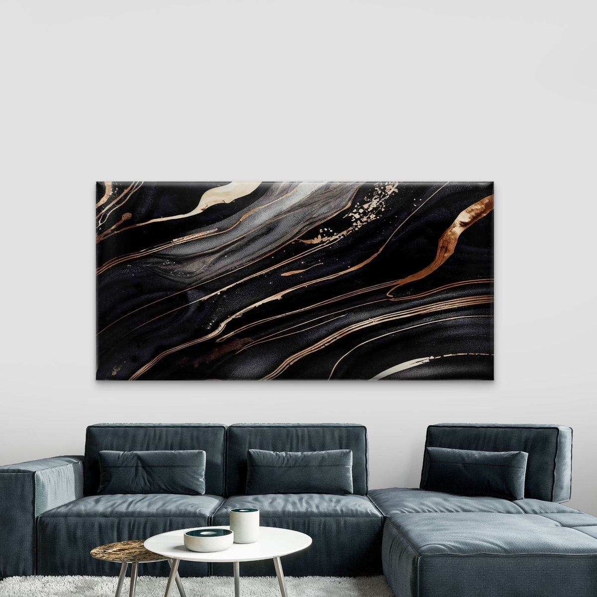 Abstract Marble Pattern Gold Wall Art Canvas Office Home Room Framed 80x45cm