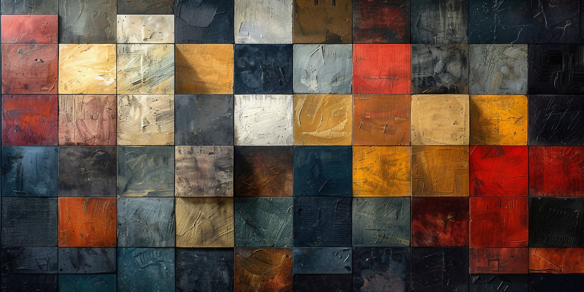 Multi Color Block Rustic Texture Mosaic Wall Art Canvas Office Home Framed 120x60cm