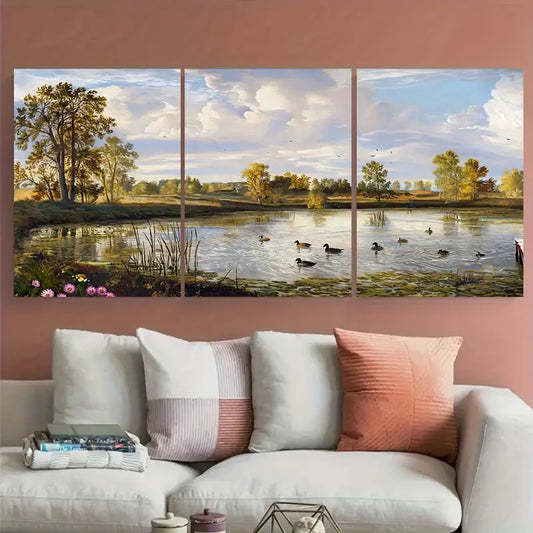 3pcs Duck Pond Rustic Lake Water Metal Print Ready to Hang Art