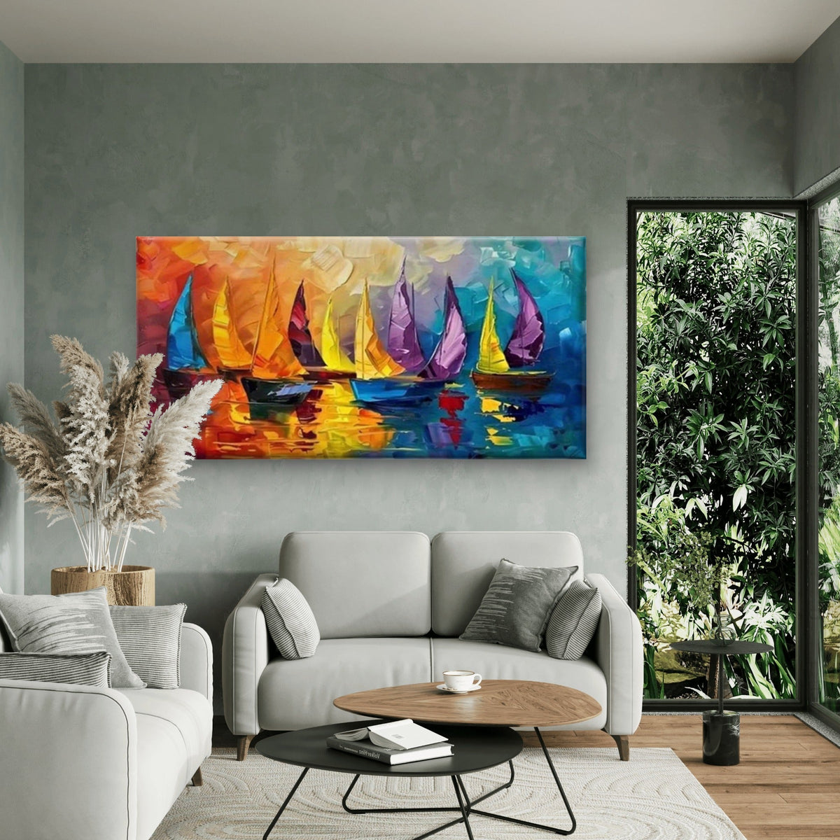 Nautical Boat Stormy Sea Wall Art Canvas Office Home Room Framed 80x45cm