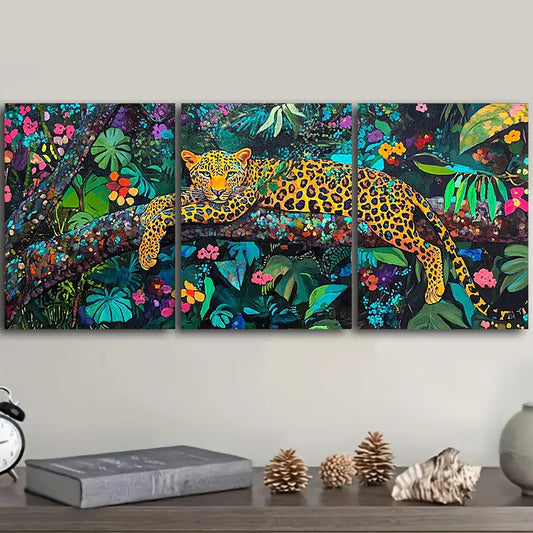 3pcs The Leopard on the Branch Metal Print Ready to Hang Art