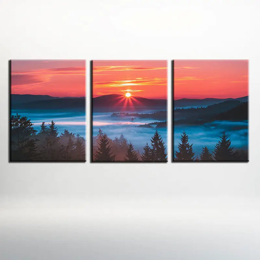 3pcs Vintage Sunrise Blue Oil Painting Metal Print Ready to Hang Art