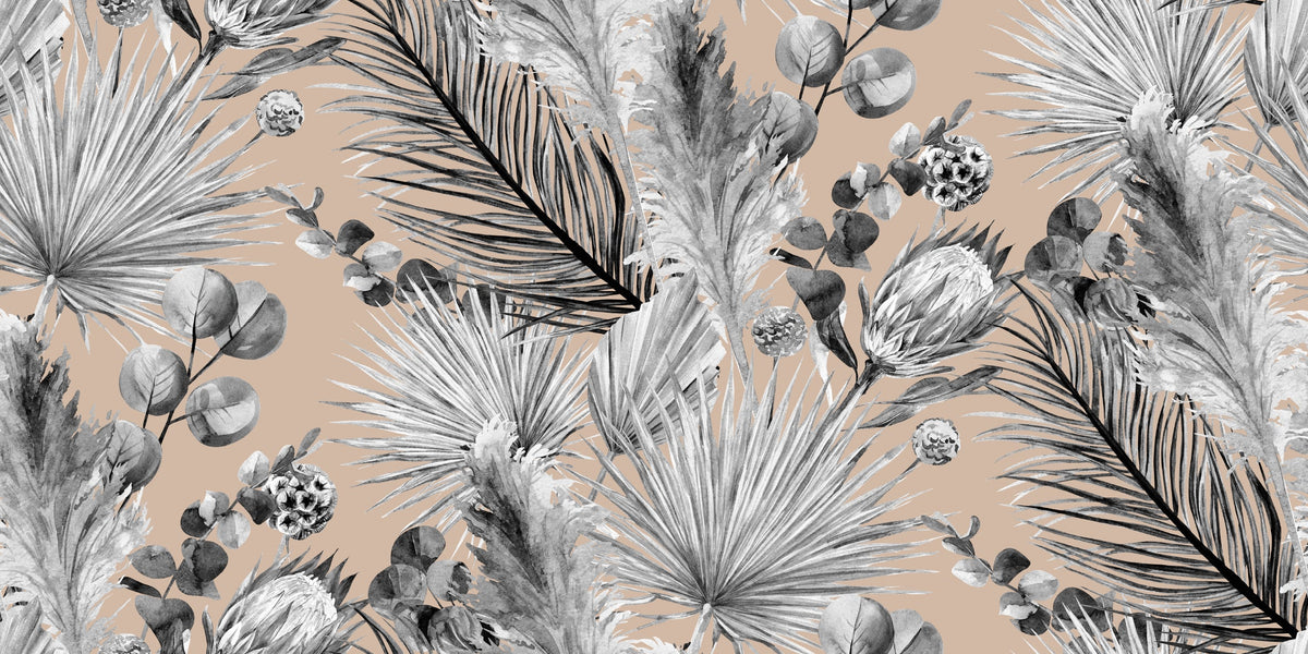 Black White Tropical Botanical Wall Art Canvas Office Home Room Framed 120x60cm