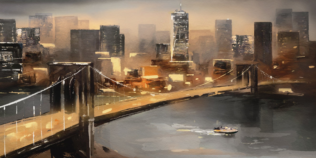 New York Brooklyn Bridge Night Wall Art Canvas Office Home Room Framed 80x45cm