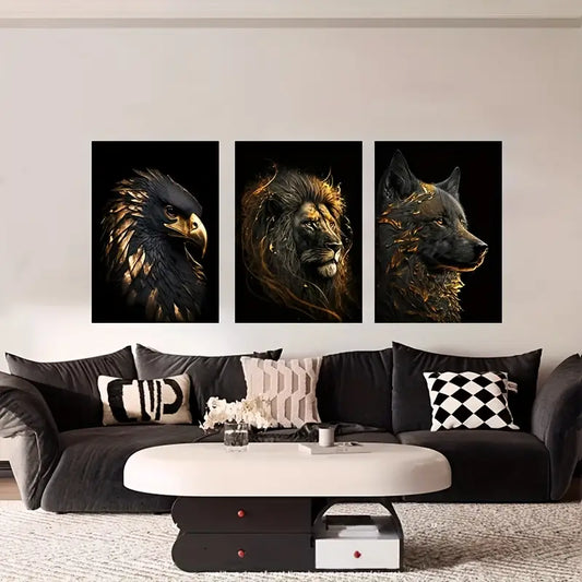 3pcs Stylish Animal Black and Golden Metal Print Ready to Hang Art