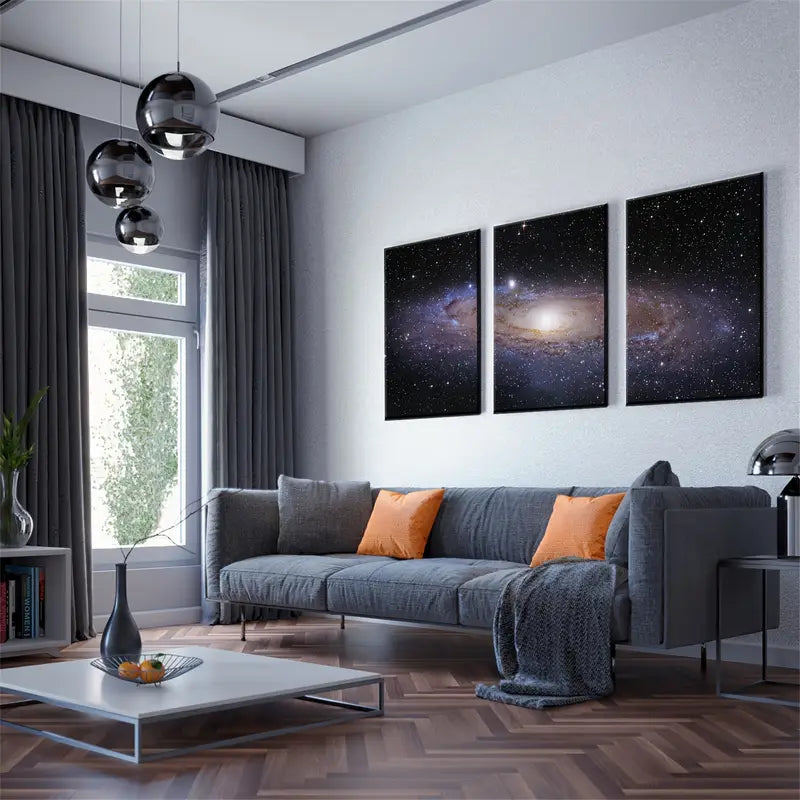 3pcs Red Blue Silvery Nebula Galaxy Stars Metal Print Ready to Hang Art