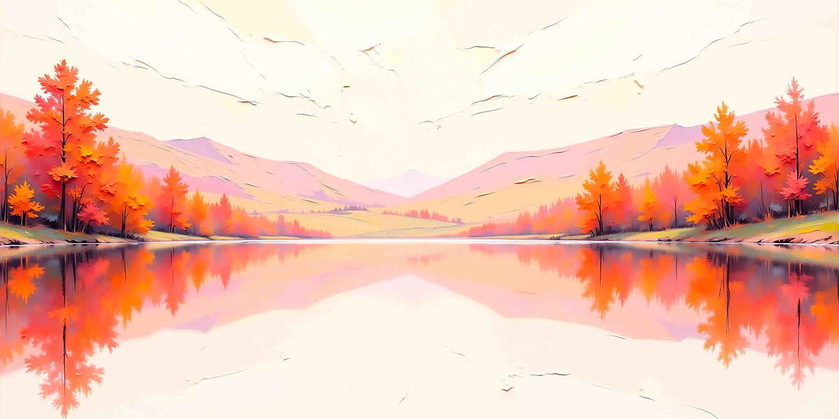 Fall Lake Reflection Mountain Wall Art Canvas Office Home Room Framed 80x45 cm