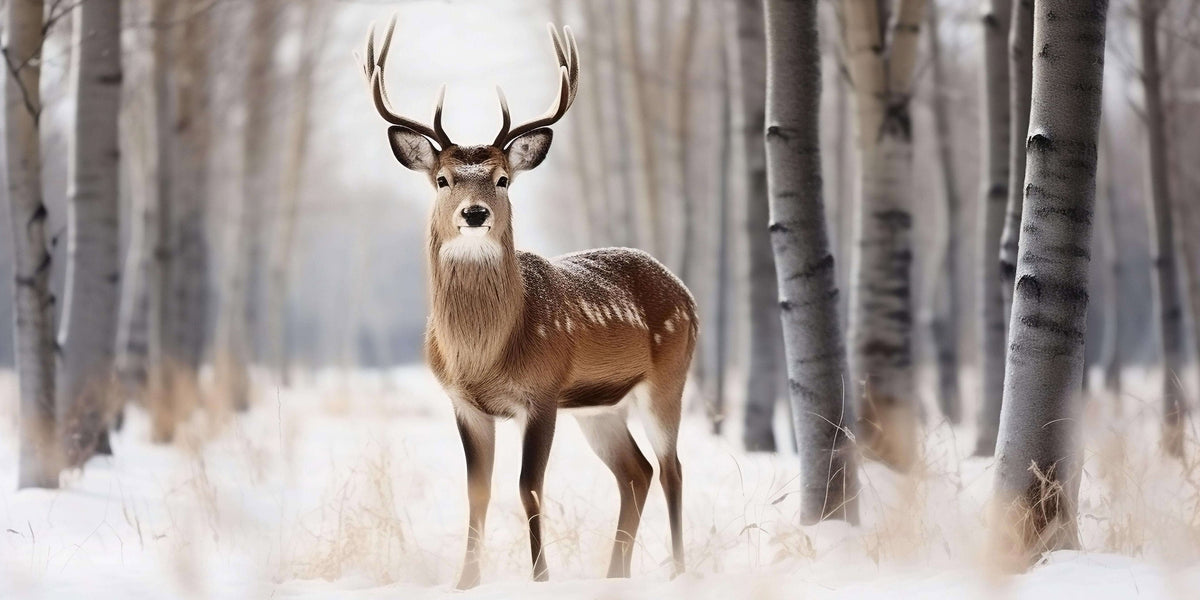 Majestic Stag Deer Winter Forest Wildlife Nature Wall Art Canvas Office Home Room Framed 120x60cm